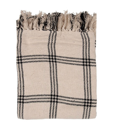 Plaid 100% coton beige à rayures 125x150cm