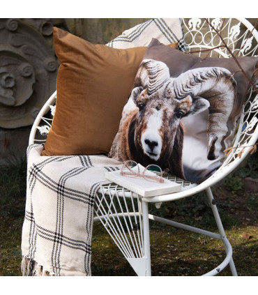 Plaid 100% coton beige à rayures 125x150cm