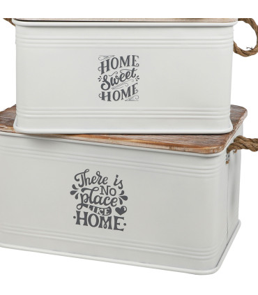 Set de 3 malles en métal blanc et bois 60x38x33cm