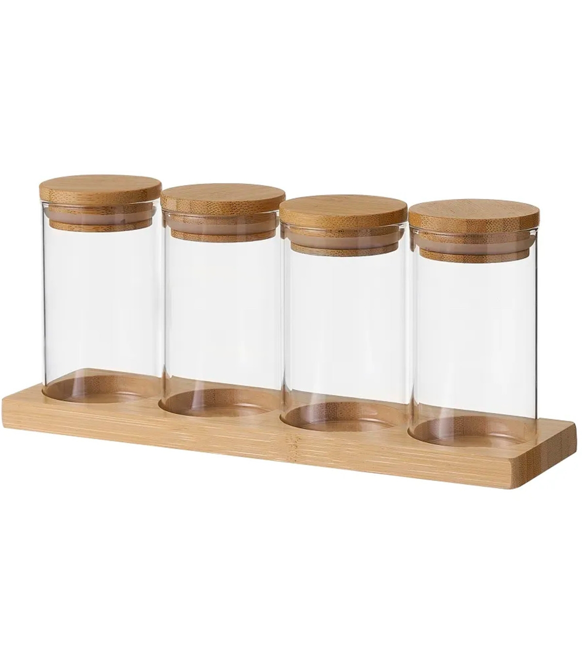 Lot De 3 Pots à Épices Avec Support Bambou - Salière, Sucrier, Cuillères Et Couvercles