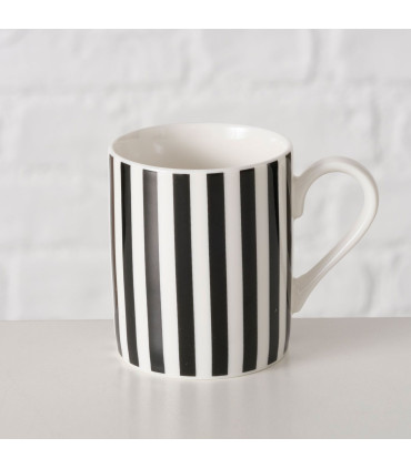 Tasse à café en céramique rayures noires et blanches 8.5x5.8x6cm