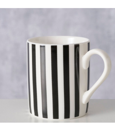 Tasse à café en céramique rayures noires et blanches 8.5x5.8x6cm