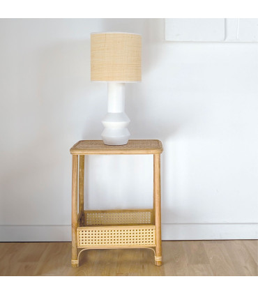 Table de chevet bois et rotin 41x30.5x50.5cm