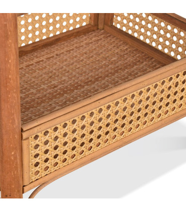 Table de chevet bois et rotin 41x30.5x50.5cm