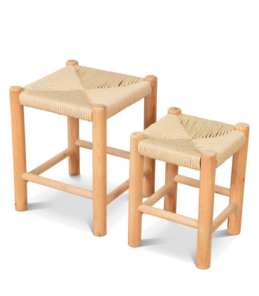Set de 2 tabourets d'appoint nature en bois 32x32x39.5cm