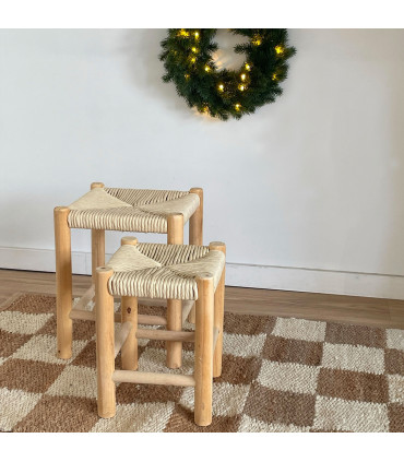 Set de 2 tabourets d'appoint nature en bois 32x32x39.5cm