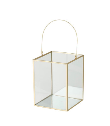 Set de 2 lanternes en métal doré et verre 14x14x19cm