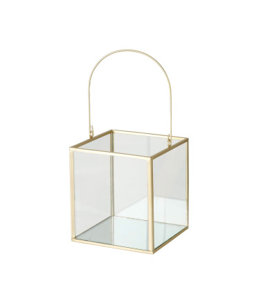 Set de 2 lanternes en métal doré et verre 14x14x19cm