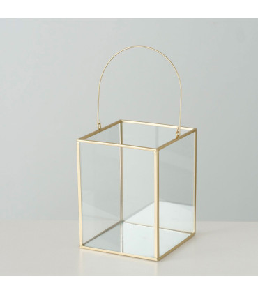 Set de 2 lanternes en métal doré et verre 14x14x19cm