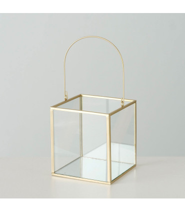 Set de 2 lanternes en métal doré et verre 14x14x19cm