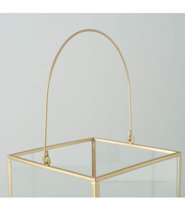Set de 2 lanternes en métal doré et verre 14x14x19cm