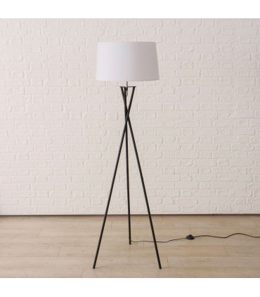 Lampadaire trépied métal noir et abat-jour blanc 44x44x158cm