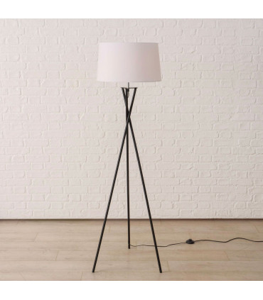 Lampadaire trépied métal noir et abat-jour blanc 44x44x158cm