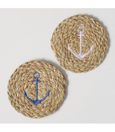 Set de 2 dessous de verres en jute tressé ancres 11.5x11.5x0.5cm