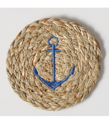 Set de 2 dessous de verres en jute tressé ancres 11.5x11.5x0.5cm