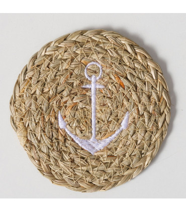 Set de 2 dessous de verres en jute tressé ancres 11.5x11.5x0.5cm