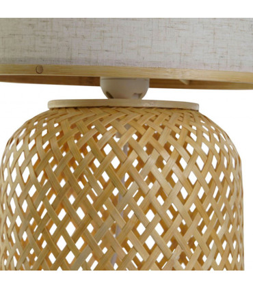 Lampe à poser bambou et abat-jour beige 25x25x40cm