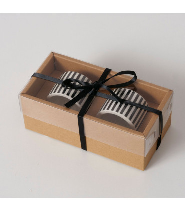 Set de 2 ronds de serviette en céramique blanche et noire 5x5x4cm