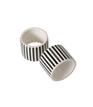Set de 2 ronds de serviette en céramique blanche et noire 5x5x4cm