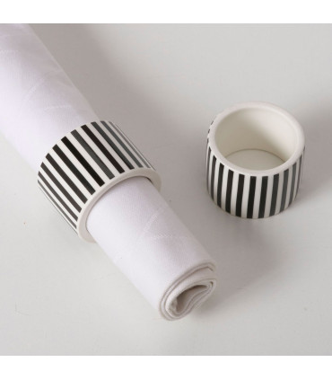 Set de 2 ronds de serviette en céramique blanche et noire 5x5x4cm