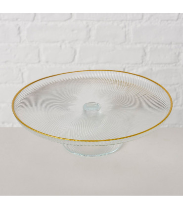 Présentoir à gâteau sur pied rond en verre et liseré doré 21.5x21.5x6cm