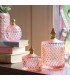 Boîte rangement salle de bain verre rose et doré 9x9x10cm
