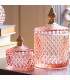 Boîte rangement salle de bain verre rose et doré 9x9x10cm