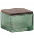 Boîte salle de bain en verre martelé vert et bois 10x10x7.5cm
