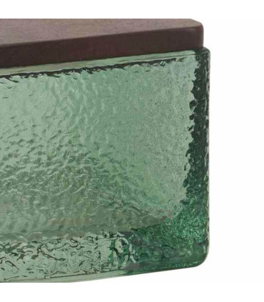 Boîte salle de bain en verre martelé vert et bois 10x10x7.5cm