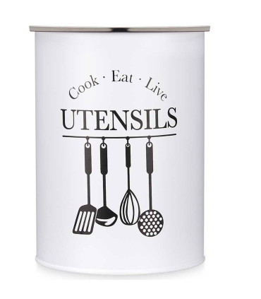 Porte ustensiles de cuisine rond en métal blanc 13x13x17.5cm