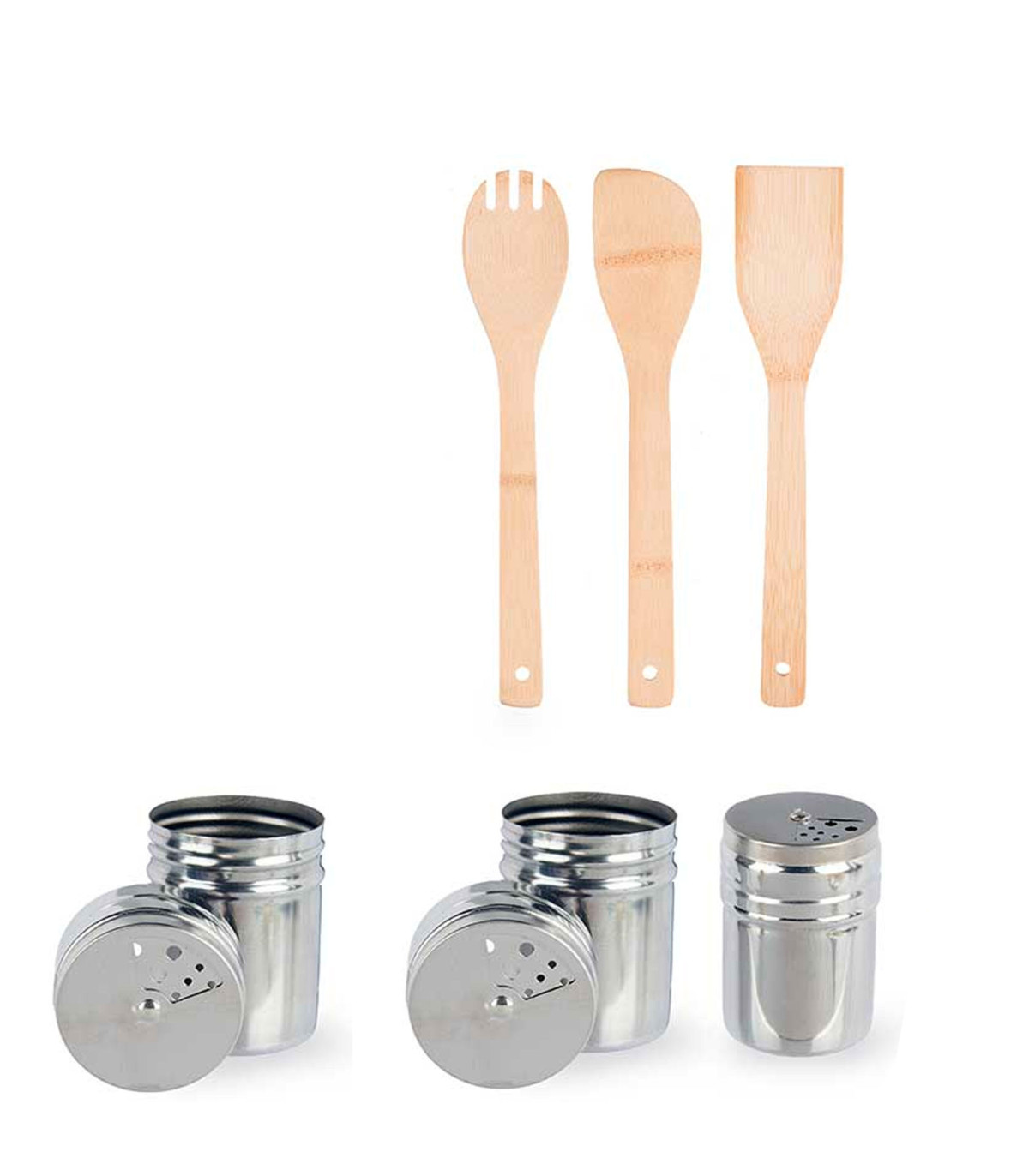 SAUNNIHEN Grand Porte-Ustensiles Cuisine En Bambou - 3 Compartiments, Plateau Amovible, Poignées Latérales - Rangement Robuste