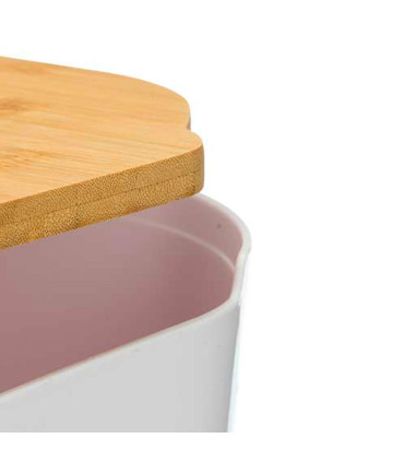 Boîte à pain en plastique blanc et bambou 18.5x33x12cm