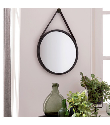Miroir noir rond suspendu diamètre 38.5cm