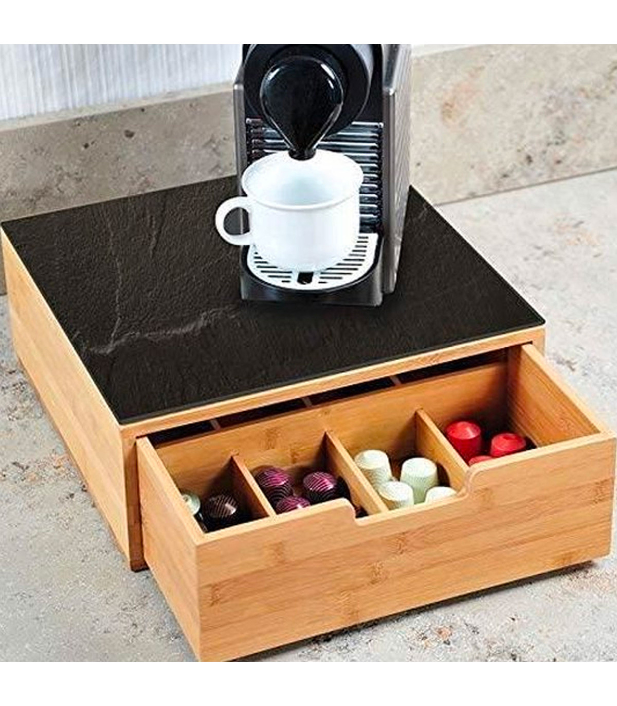 Five Simply Smart Porte-capsules à café rotatif en bambou et métal - Beige et Noir - Casier & boîte - Rue du Commerce