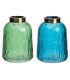 Set de 2 vases en verre bleu et vert 15x15x21cm