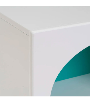 Table de chevet en bois blanc et bleu 40x32x70cm