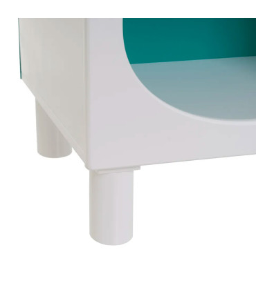 Table de chevet en bois blanc et bleu 40x32x70cm