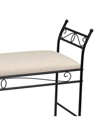 Banquette en métal noir et assise rembourrée coton beige 115x34x67cm