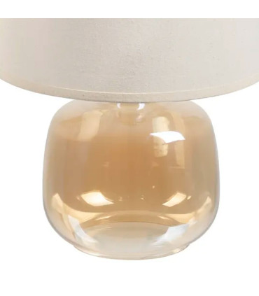 Lampe à poser pied en verre beige doré et abat jour beige 27x27x37cm