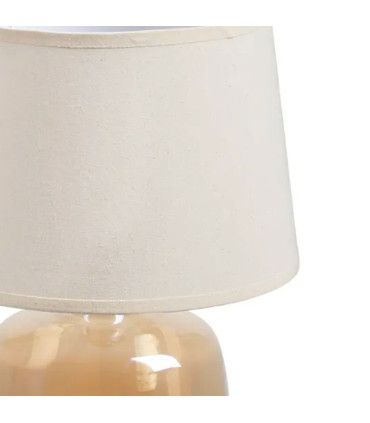 Lampe à poser pied en verre beige doré et abat jour beige 27x27x37cm