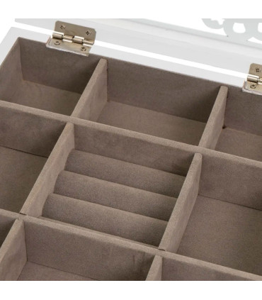 Coffret à bijoux en bois blanc taillé et verre coeur 23x23x7cm