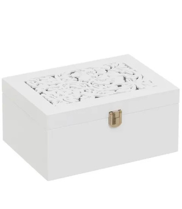 Coffret à bijoux en bois blanc taillé et miroir 20x16x10cm