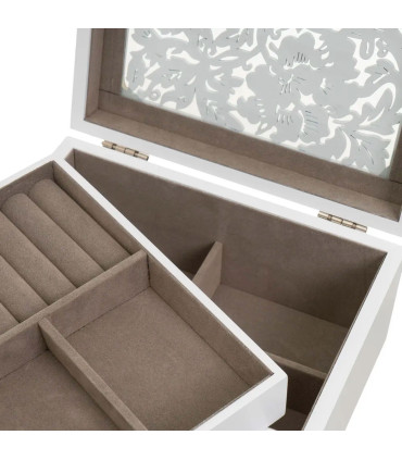 Coffret à bijoux en bois blanc taillé et miroir 20x16x10cm