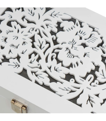 Coffret à bijoux en bois blanc taillé et miroir 20x16x10cm