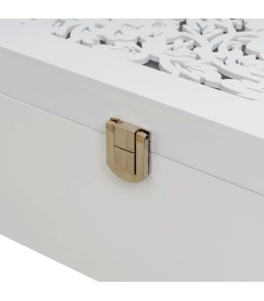 Coffret à bijoux en bois blanc taillé et miroir 20x16x10cm