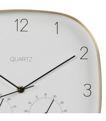 Horloge murale aluminium doré thermomètre + hygromètre 28.5x28.5cm