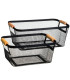 Set 2 paniers de rangement multiusage métal noir et bois 33x21x14cm