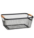 Set 2 paniers de rangement multiusage métal noir et bois 33x21x14cm