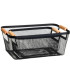 Set 2 paniers de rangement multiusage métal noir et bois 33x21x14cm