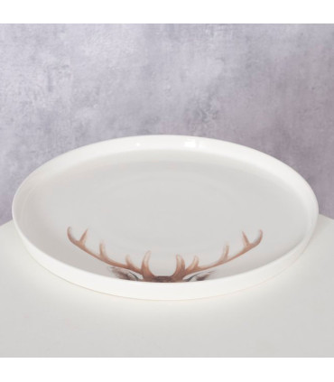 Assiette en céramique blanche motif cerf 26x26x2cm